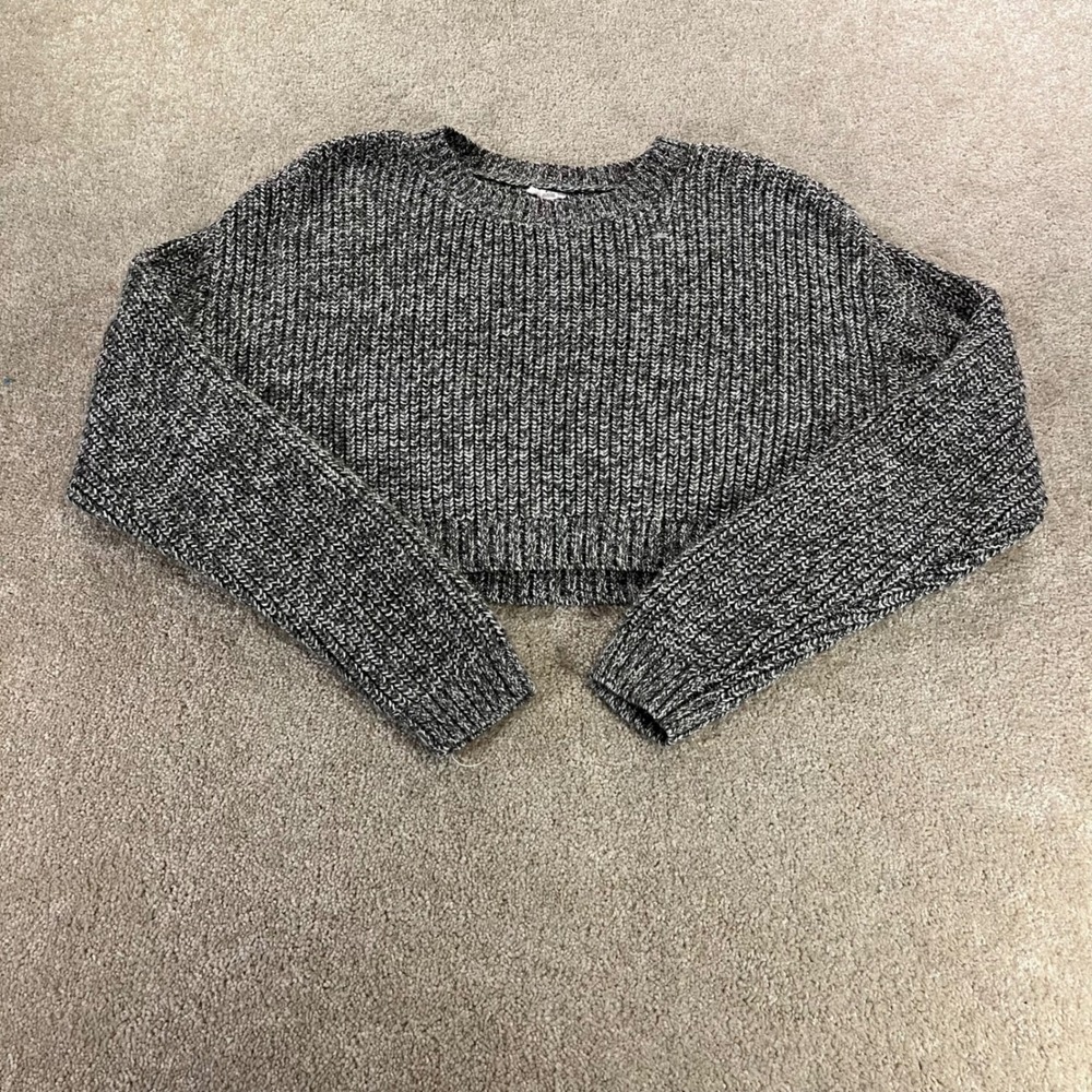 Garage Cropped‎ Sweater Womens P/S Gray Marled Knit Ribbed Long Sleeve